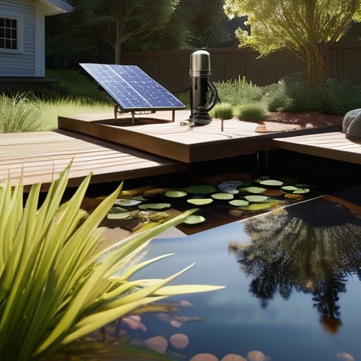 DIY solar-powered pond pump installed beside pond